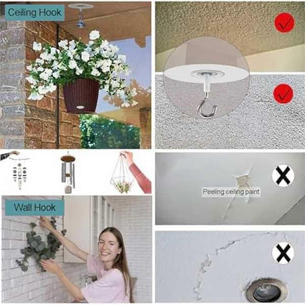 10 Pcs Self-Adhesive Ceiling Hooks for Popcorn Concrete Textured Ceiling Wall Surface, No Drilling Self A-FF-