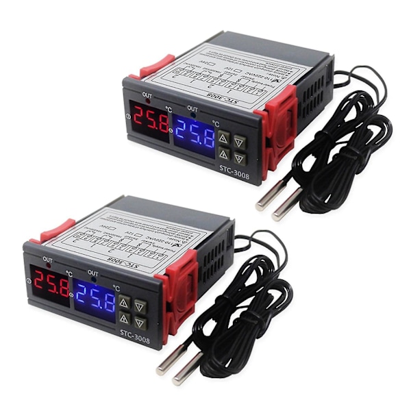 2x Stc-3008 Dobbelt Digital Inkubator Termostat Display Temperaturregulator 12v