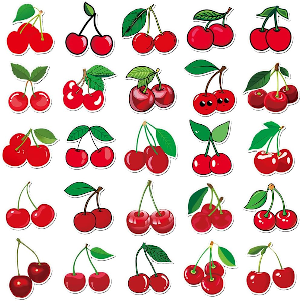 Cherry Stickers Pack Estetiske vanntette tegneserie vinylklistremerker for hydroflasker Laptop Vannflasker Bil Scrapbook, Fruktklistremerker Pack (Cherry-50stk)