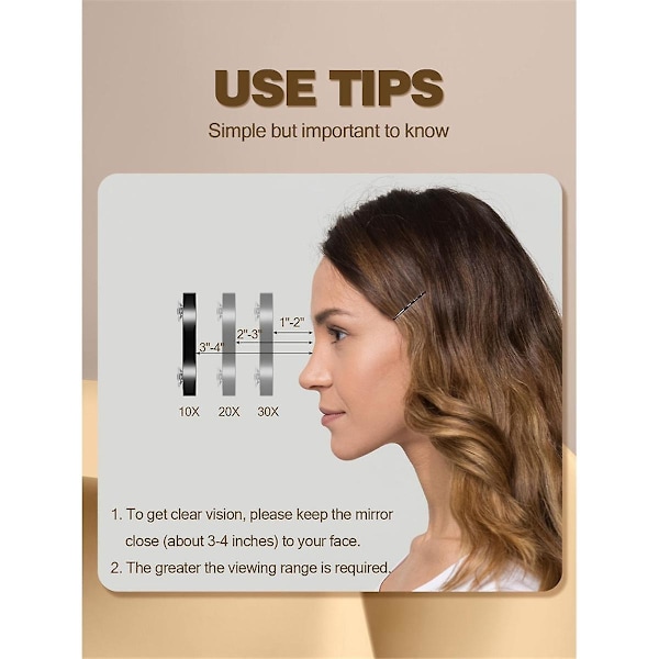 30X forstørrelsesspeil med pinsett Forstørret sminke speil med 2 sugekopper for trimming og barbering