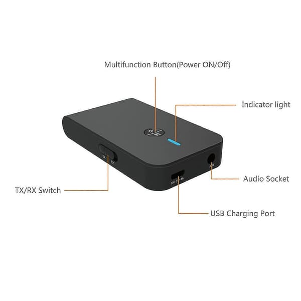 Bluetooth 5.0 lähetin ja vastaanotin, 3-in-1 langaton Bluetooth-sovitin, 3,5 mm Bluetooth-äänisovitin (musta)-FF-