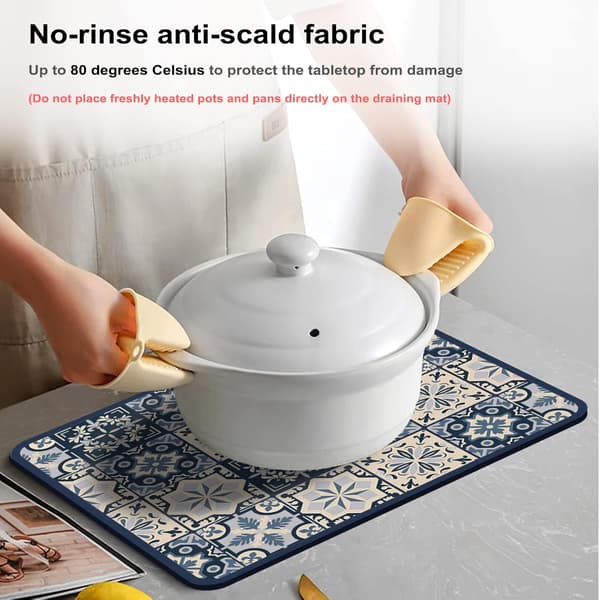 Drainage Mat, Soft Microfiber Sink Pad for Kitchen Drains for Cookware Sink Countertop (40 * 50 CM, Blue Print)-FF- 40*50cm