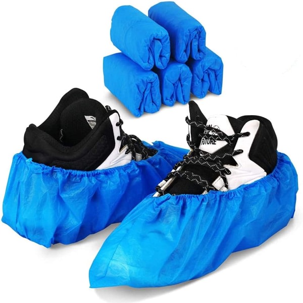 100-pak blå engangs skoovertræk Cover Waterproof, Dus