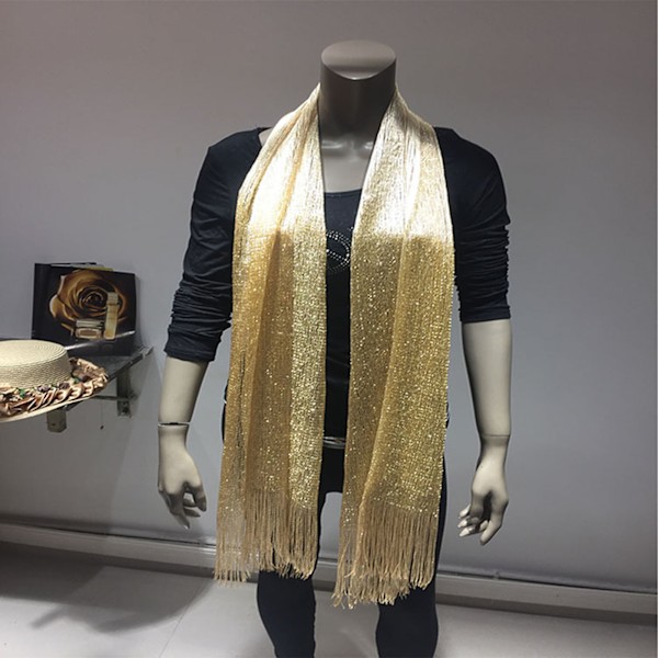 Sjal Wrap Scarf Konstgjord Polyester Garn Lätt Wrap Scarf för Vår Höst Guld