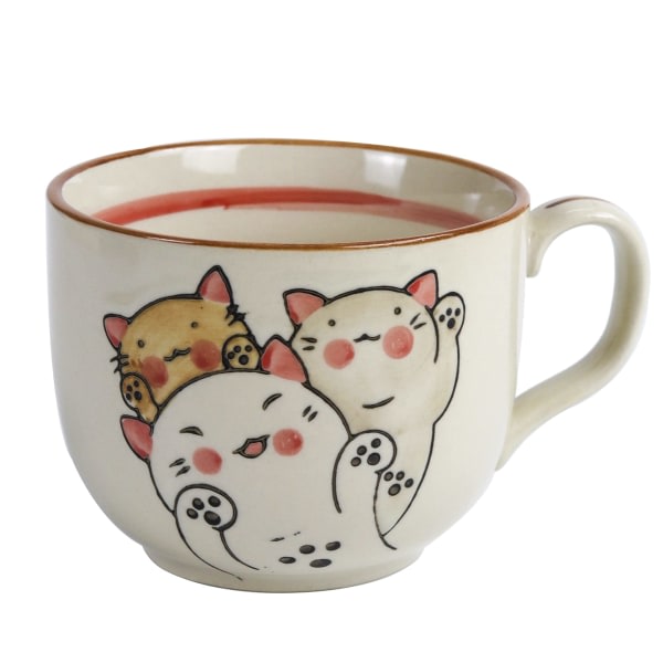 Keramisk kaffemugg 16 oz med handtag kopp keramik mjölk lattemuggar för kontor och hem Födelsedagspresenter Diskmaskin och mikrovågssäker (Lucky Cat)