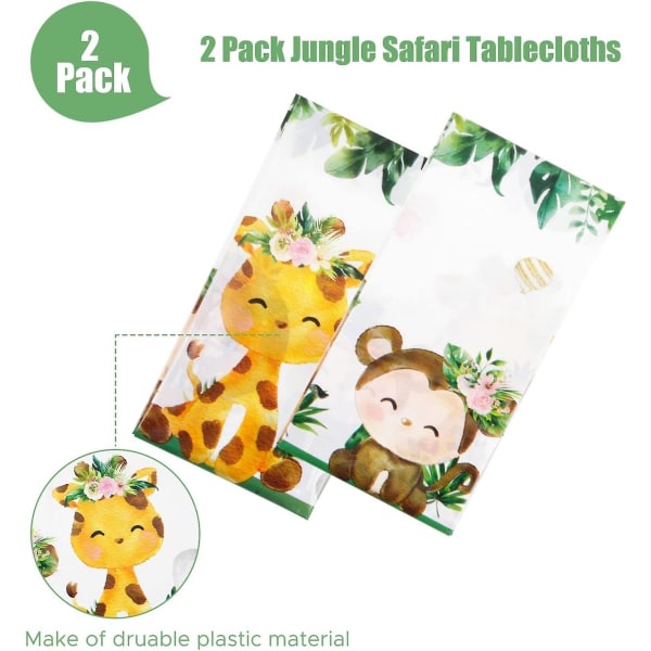 Djungelduk (paket med 3) - Vattentät plastduk för barnfödelsedag och baby shower