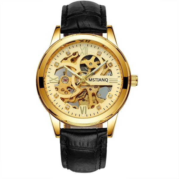 Ny watch Automatisk Mekanisk Watch Vattentät Ljusande Casual Business Mekanisk Watch - Svartbälte Gu Black Gold