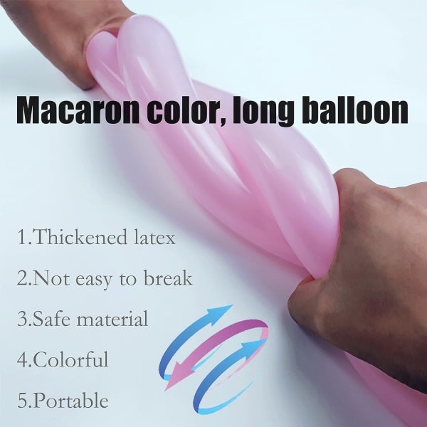 Modell lange ballonger (100 stk) Dyreballonger med pumpe, pastell