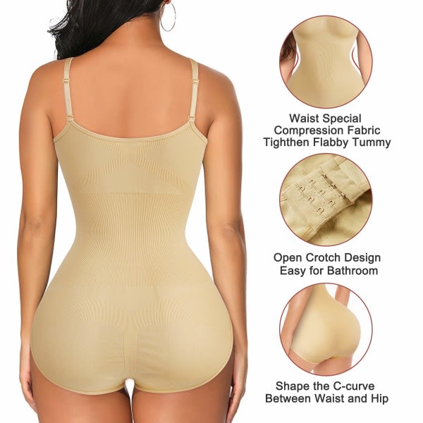 Kvinder slankende bodysuits Shapewear toppe Mavekontrol Body Shaper Spaghetti strop Camisole trikoter Bodycon Jumpsuit, XS/S