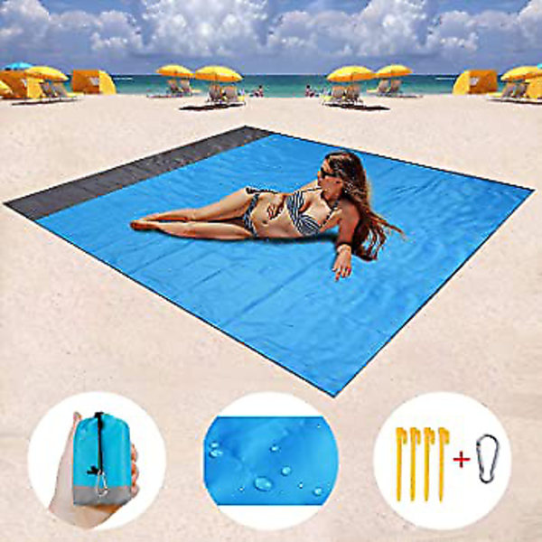 Strandtæppe XXL udendørs picnic tæppe vandtæt 200 * 210cm ultra lyseblå