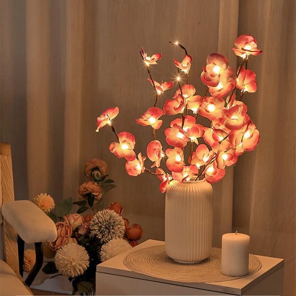 Kunstig Phalaenopsis-gren lys lilla med 20 lys til jul, vase ikke inkludert