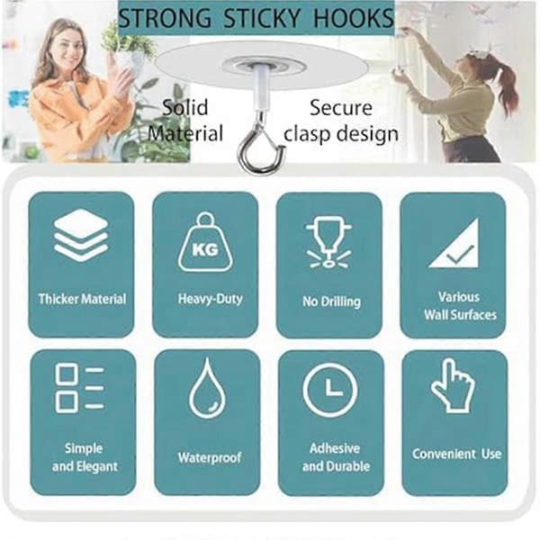 10 Pcs Self-Adhesive Ceiling Hooks for Popcorn Concrete Textured Ceiling Wall Surface, No Drilling Self A-FF-