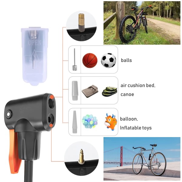 Bärbar cykelpump, cykelfotpumpar med tryckmätare 160 PSI Cykelluftpumpar med Presta & Schrader-ventil