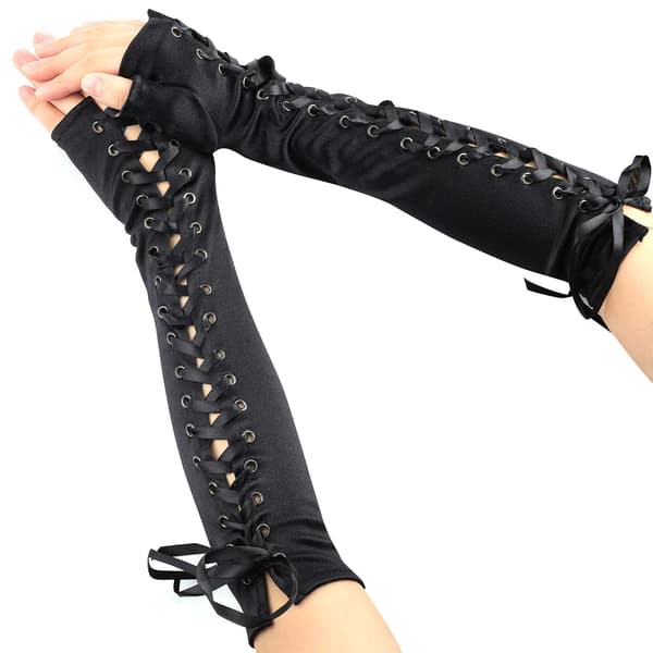 Lange fingerløse handsker til kvinder - sorte blonde Steampunk armvarmere til Cosplay-FF-