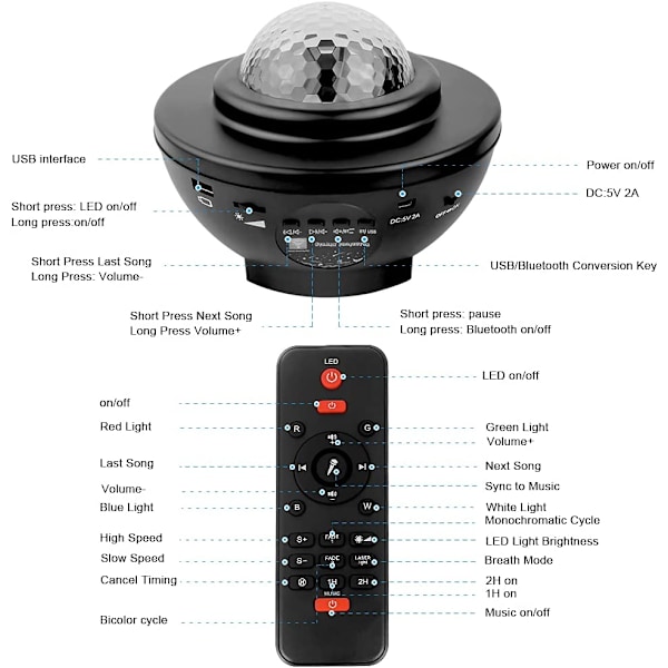 Stjernehimmel Projektor LED Galaxy Lampe Bluetooth Nattelys 21