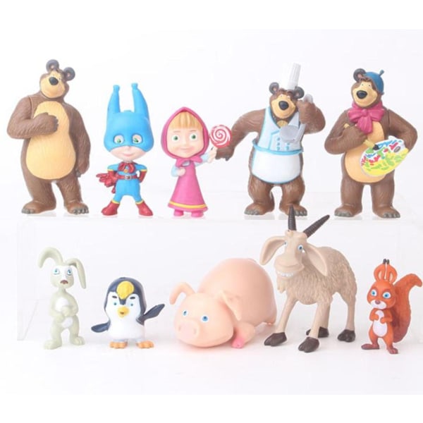 10 kpl Masha ja karhu -hahmoja (3-7 cm)