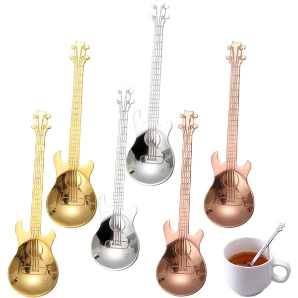 Sett med 6 rustfrie dessertskjeer, teskjeer, kaffeskjeer, rustfrie gitarskjeer