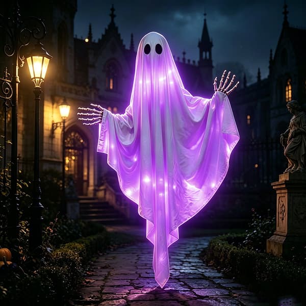 Kæmpe Halloween Spøgelsesdekoration til Udendørs Plænefest, Lysende Rekvisit med LED-kæde til Spøgelseshus Warm string lights