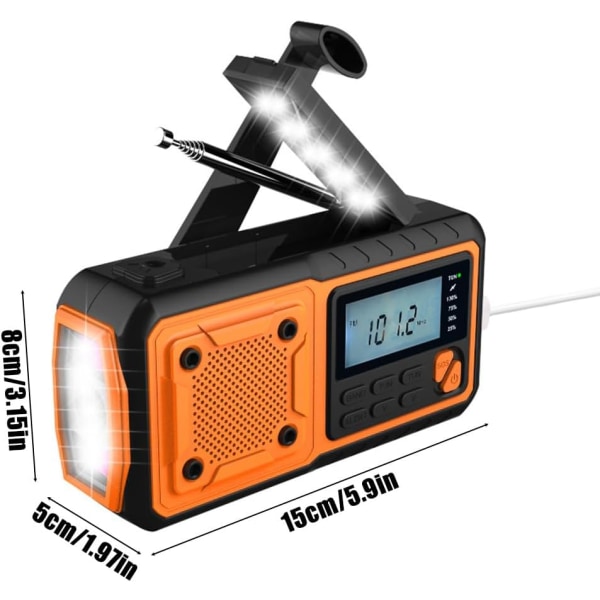 4000mAh Solar Hand Crank Radio, AM/FM/WB/NOAA och Alert Portable Weather Radio