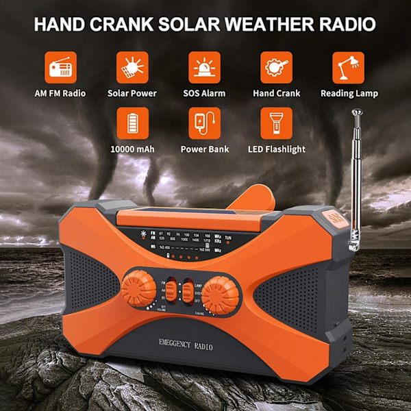 10000mAh Håndsvinget Nødradio - Solenergi Håndsvinget Radio Campingudstyr Survival Gear-WELLNGS