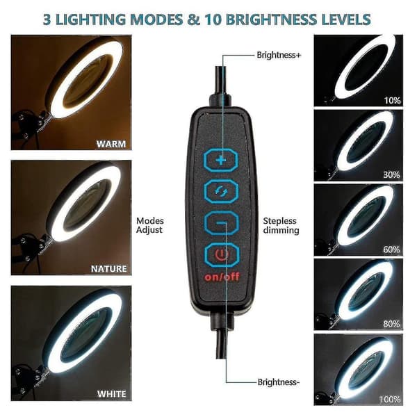 30x Magnifying Glass with Light and 3 Color Modes 10 Adjustable Brightness Magnifying Lamp-FF-