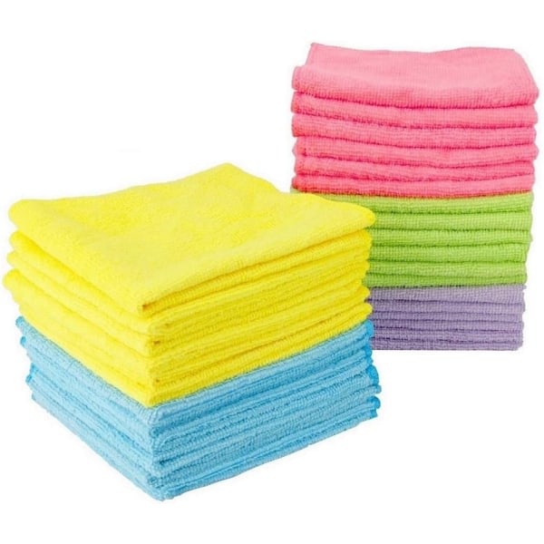 30-pack mikrofiber rengjøringskluter | for hjem, hotell, kontor | 30x30cm | Flerfarget (tilfeldig farge)