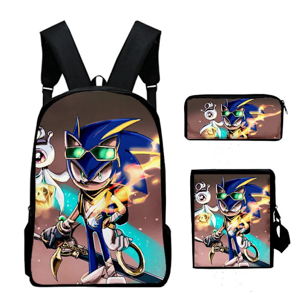 3 st 3D-tryckt Super SONIC Ryggsäck Axelväskor Etui TC-21