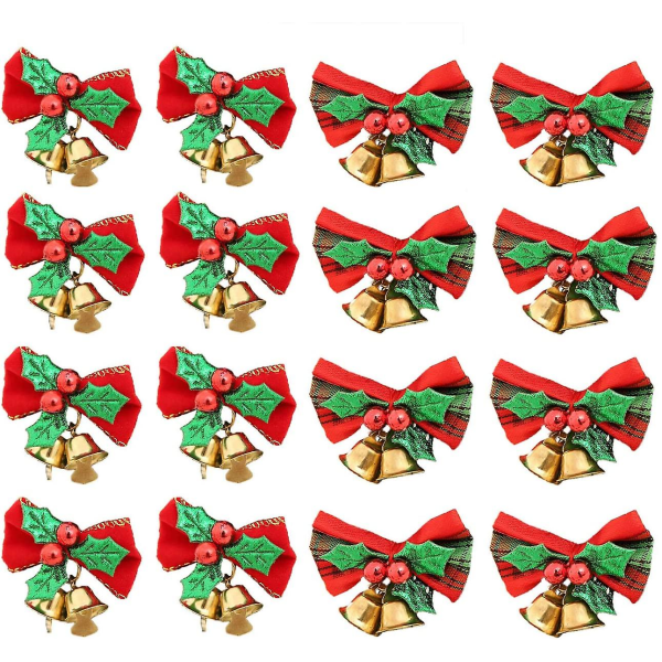 Sæt med 16 julesløjfer med juleklokker Mini-sløjfehåndværk