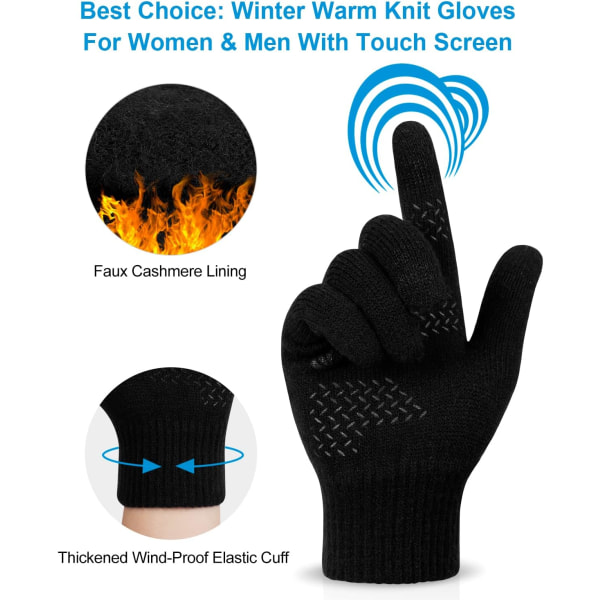 Vinterstrikhandsker til mænd og kvinder, touch screen handsker Soft
