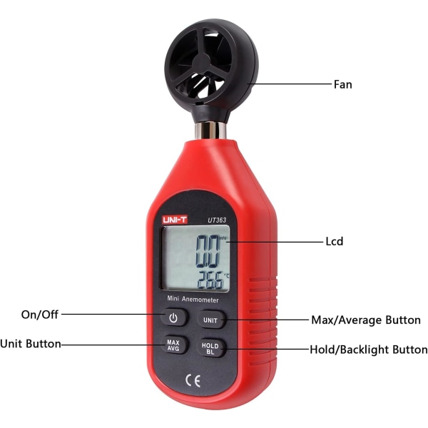 UT363 Mini Digital vindmätare Hög noggrannhet vindmätning