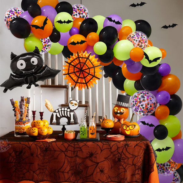 138 kpl Halloween Balloon Garland Arch Kit - 12" 10" 5" musta oranssi purppura vihreä konfetti Halloween lapsille syntymäpäiväjuhla koristeet tarvikkeet