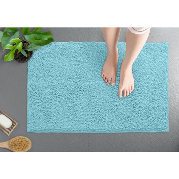 Badematte-Ekstra myk plysj badekar dusjteppe, 1' chenille mikrofibermateriale, superabsorberende shaggy badeteppe (40 x 60 cm, spa blå)