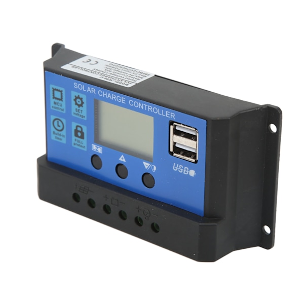 12V 24V Solcellelader med USB-port Overladningsbeskyttelse Solpanel Batteriregulator med LCD-skærm 10A