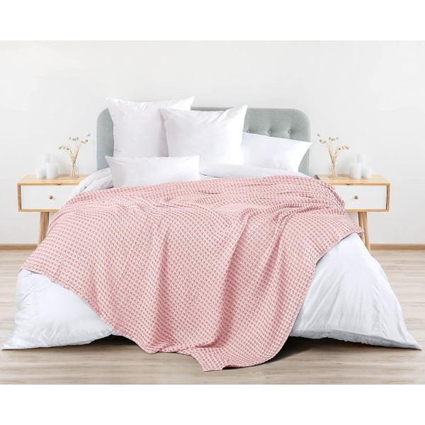 Sängkläder bomuldsvåffelfilt (rosa - 110*70 cm) Mjuk Lätt og andningsbar sengefilt Lagring hvilken seng som helst for hele sæsonen