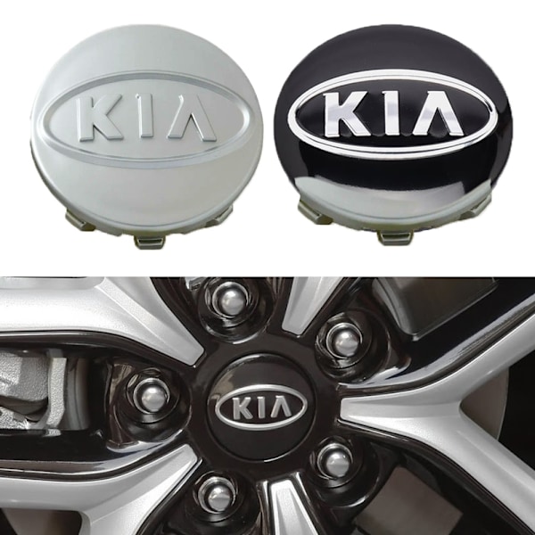 4 kpl - Kia Keskikupit / Pyörännavan Embleemi - B 65 Silver 58mm