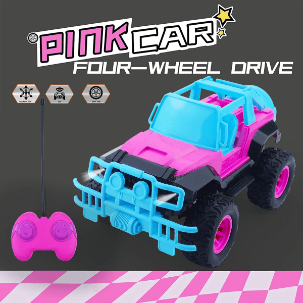 Piger fjernbetjent bil - Rc billegetøj til piger Drenge Børn Småbørn 1:18 skala Bigfoot RC Trucks Køretøjer til børn Fødselsdagslegetøj Pink
