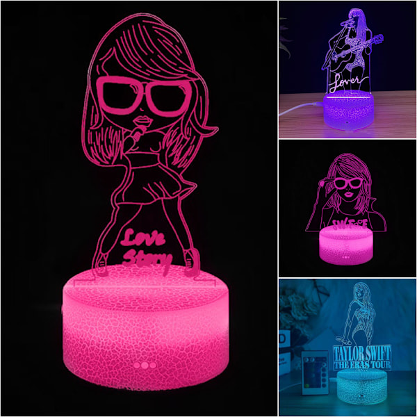 Taylor Swift 3D LED Natlampe Skrivebordslampe 7 Farver Skiftende Touchkontrol Gave D