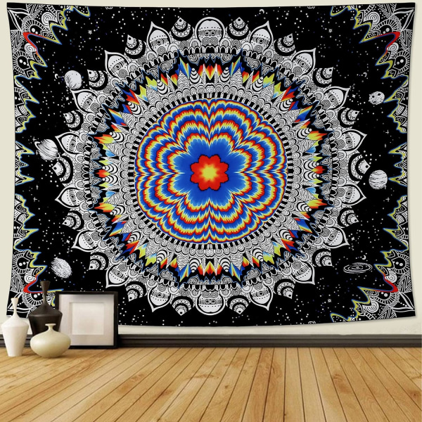 Psykedeelinen Wall Tapestry Celestial Space Mustavalkoinen