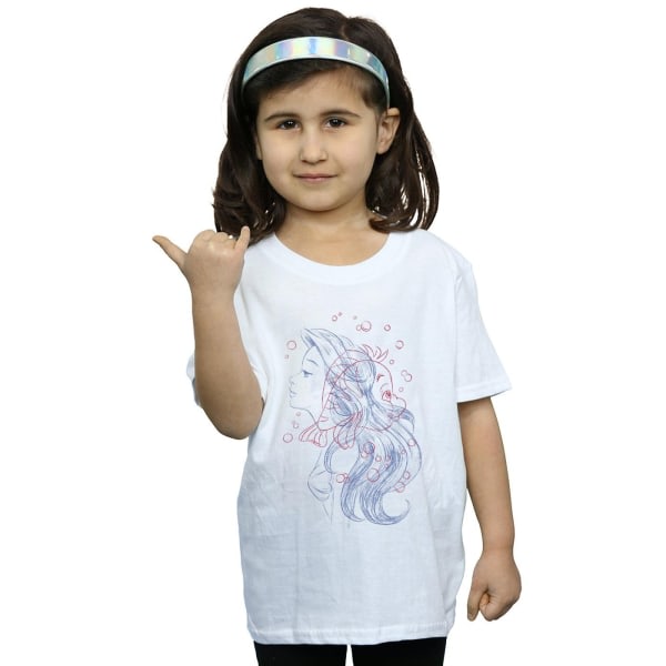 Disney Girls Ariel Flounder Sketch T-shirt bomull 7-8 år Whi White 7-8 år