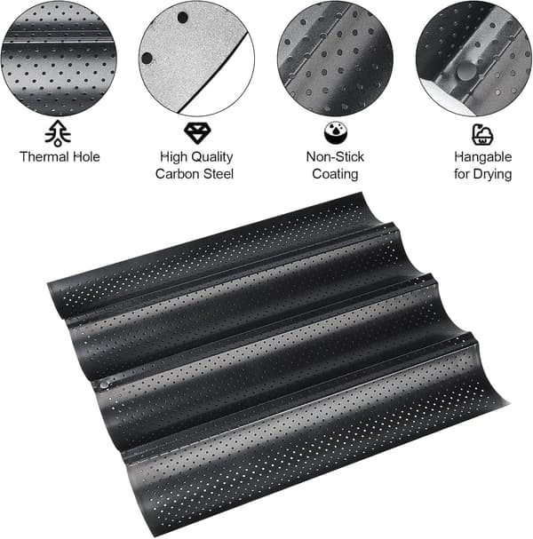 Baguettebageplade, perforerede franske baguetteforme til 4 baguetter-X44- black