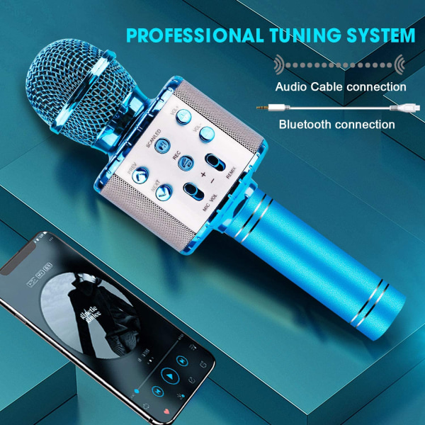 Bluetooth 4 i 1 karaoke trådløs mikrofon med LED-lys