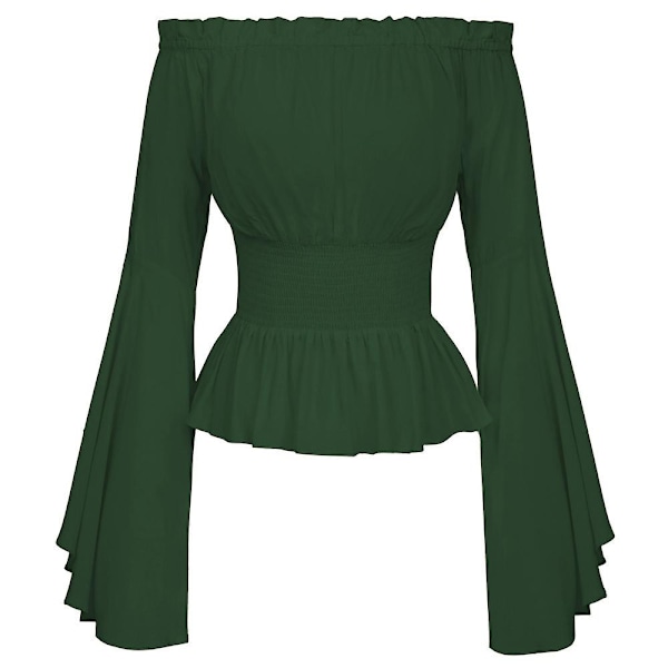 Naisten Yksivärinen Renessanssi Vyötäröllä Bloussi Off Shoulder Toppi Keskiaikainen Viktoriaaninen Pitkähihainen Paita Piratti Cosplay Asuste Vihreä Green L