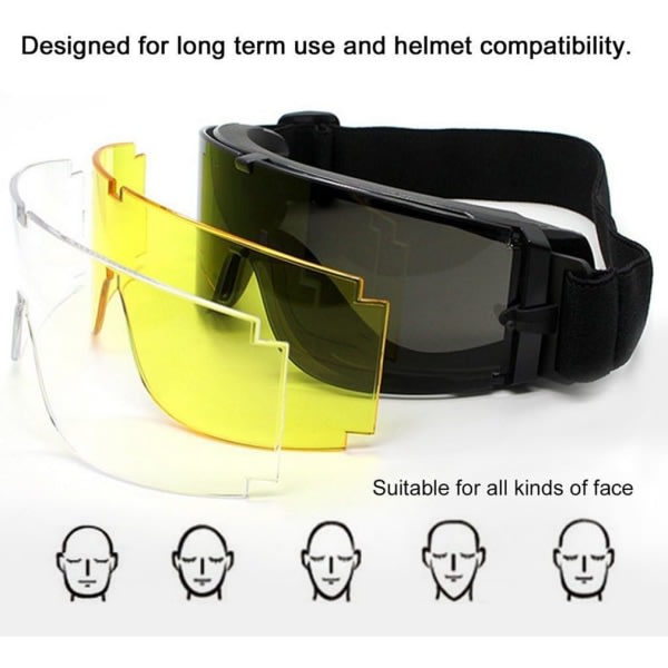 Airsoft Paintball-glasögon, motorsykkelglasögon med 3 utbytte linser og Camo - cover for löpning Skidfiske Jakt Krigsspel