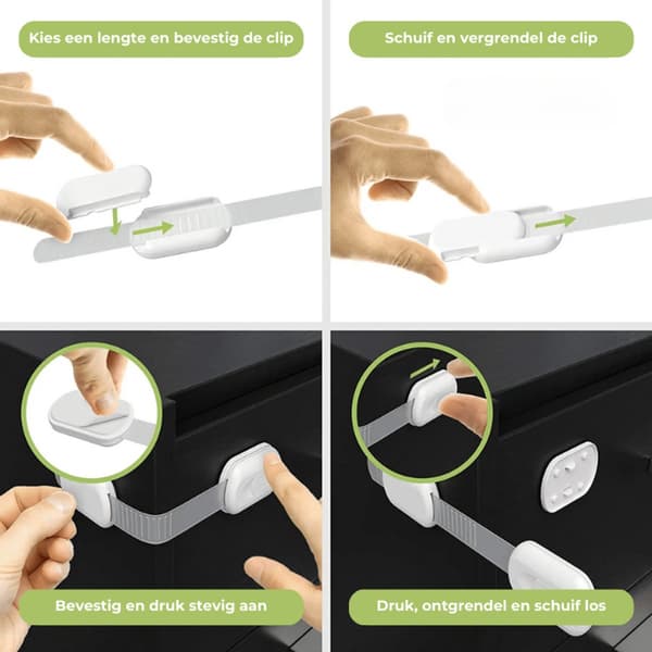 Barnesikring for skap 10 stk. Selvklebende Ingen boring Barnesikring White