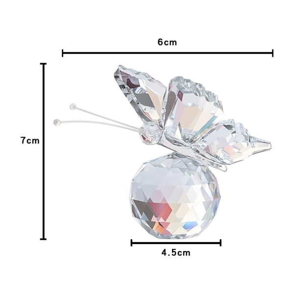 Krystallsommerfugl, Sommerfugl av krystallglass med kulebunn, Dekorativt kunstglass Dekorativt for hjemmeinnredning Statue Dyreglasssommerfugldekor (klar)