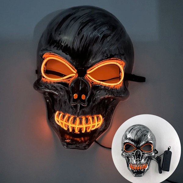 Halloween Kostymer Mask Cosplay Skrekk Hodeskalle Skelett Hovedmaske Lys Opp Halloween Mørk Natt Hjem Dør Vegg Bil Glød Innredning Maske orange