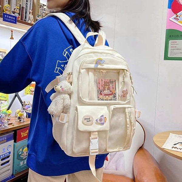Kawaii-ryggsäck med hänge, stor kapacitet Söt björntillbehör Ryggsäck för skolan Multi för tonårsflickor Söta skolryggsäckar