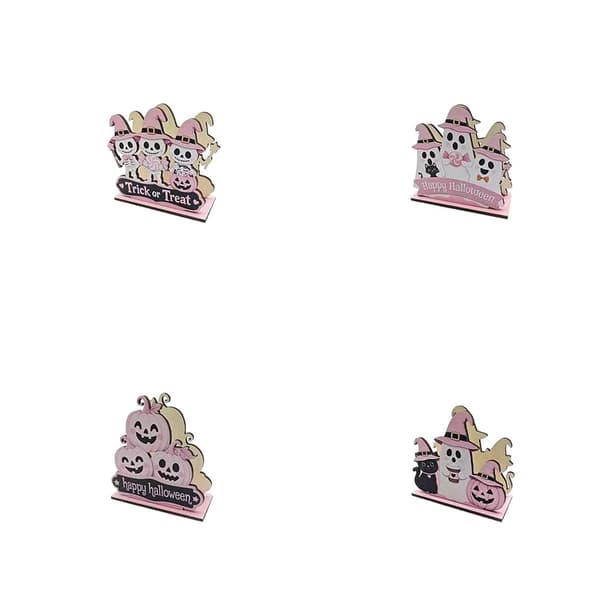 Pink spøgelse træservietholder til Halloween, sød skrivebordsdekoration YY03601