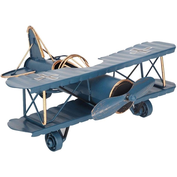 Retro flygplansmodell, Mini-dekorativ metallplansflygplan Biplan