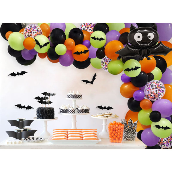 138 kpl Halloween Balloon Garland Arch Kit - 12" 10" 5" musta oranssi purppura vihreä konfetti Halloween lapsille syntymäpäiväjuhla koristeet tarvikkeet